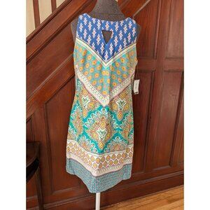 Nine West Sleeveless Multicolor Chevron Print Dress With Keyhole Back Womens Siz